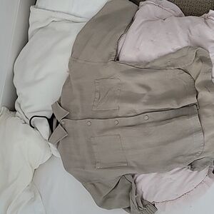 Massimo dutti linen blend blouse shirt oversized look light khaki size XS